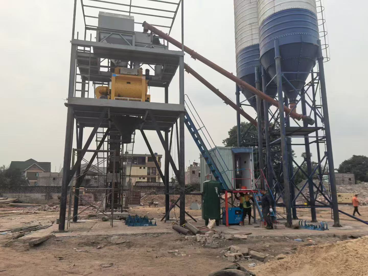 HZS90 concrete mixing plant erecting in Congo-Kinshasa